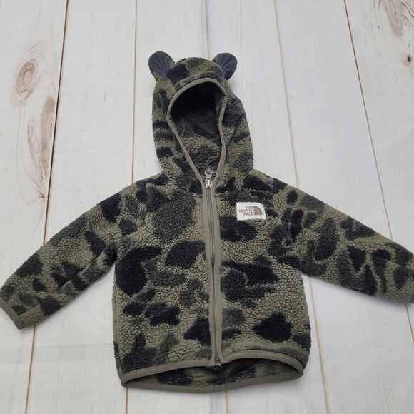 The North Face Campshire green camo bear hoodie jacket fleece zip - Picture 1 of 4